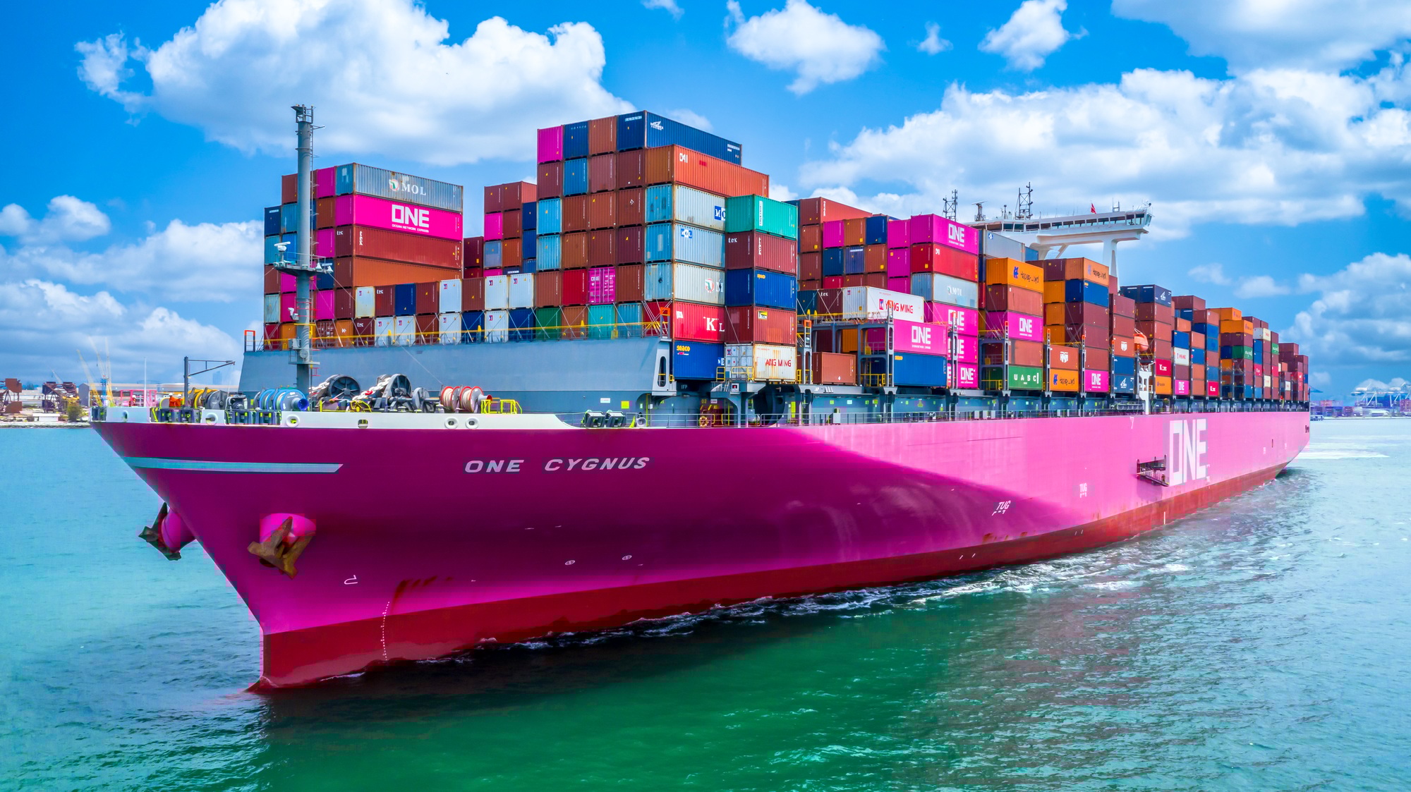 Container ship global business freight import export logistic transportation.