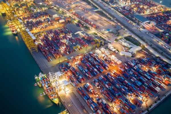 Shipyard Cargo Container Sea Port Freight forwarding service logistics and transportation.